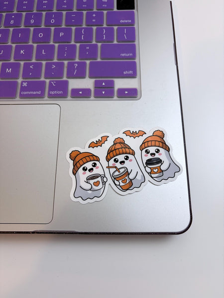 Cute Ghost Coffee Drinker Die Cut Sticker