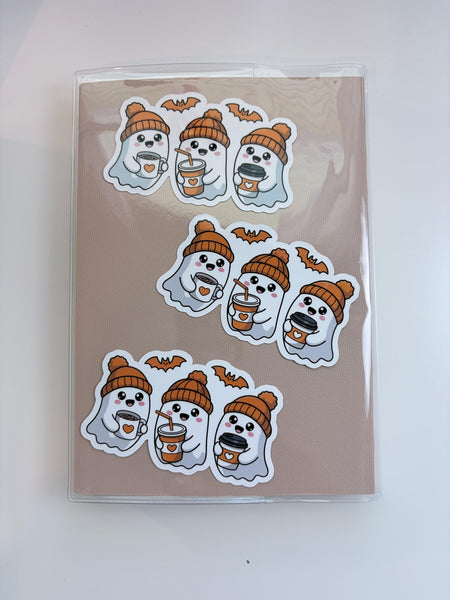 Cute Ghost Coffee Drinker Die Cut Sticker