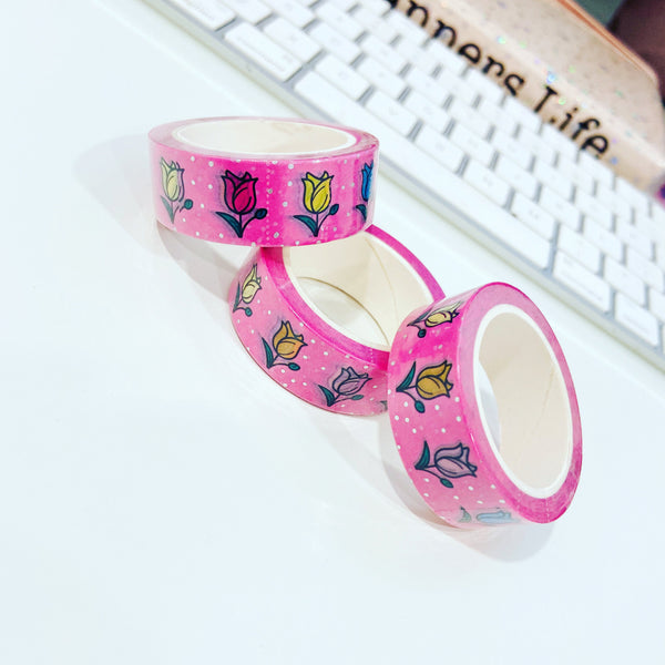 Spring Tulip Silver Foil Washi Tape 15mm for Planners — product photo 1