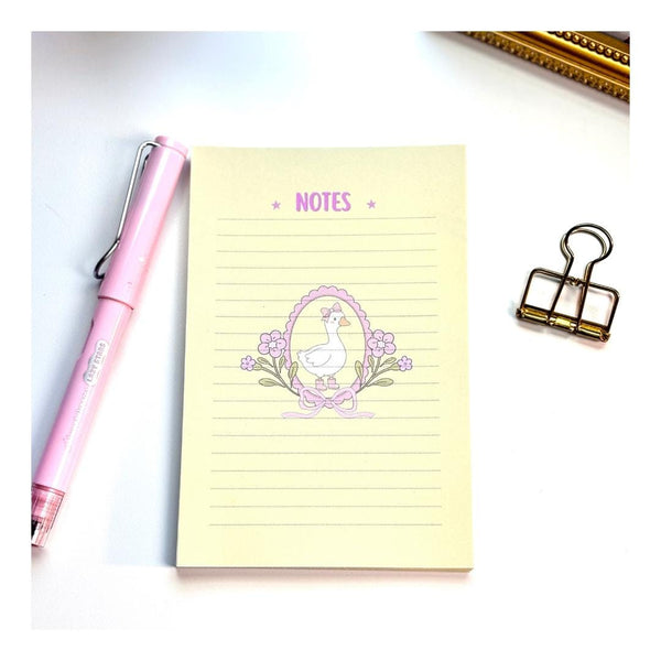 Coquette Goose Lined Notepad: Soft Pink Accents, Charming Desk Notes — product photo 1