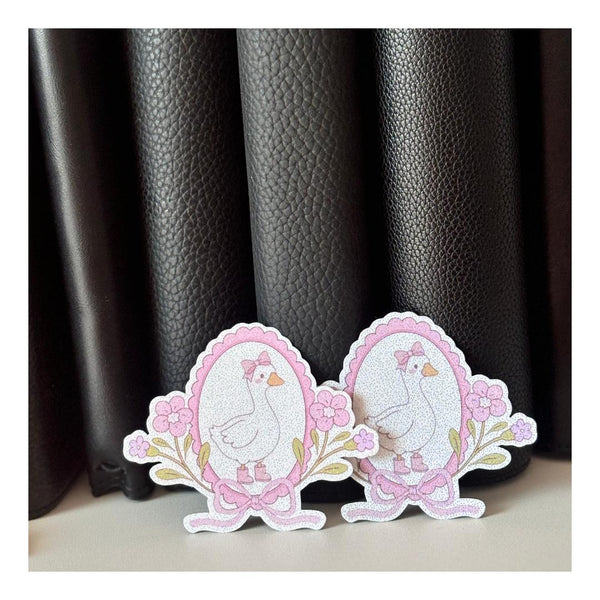 Coquette Goose Die Cut Sticker with Pink Florals and Bows — product photo 3