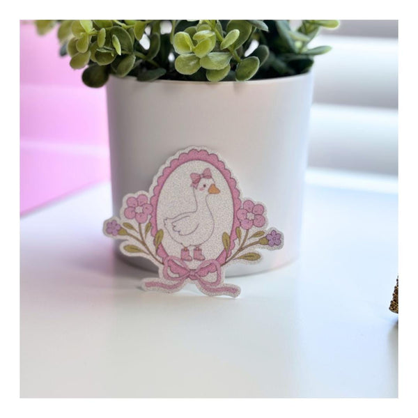 Coquette Goose Die Cut Sticker with Pink Florals and Bows — product photo 2