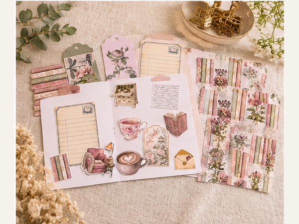 Cozy Reading junk journal kit with cardstock, vellum, tags, tabs, ephemera and mini notebook — photo 3