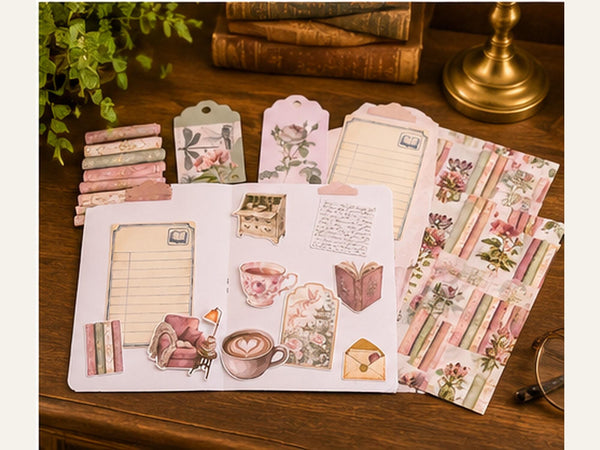 Cozy Reading junk journal kit with cardstock, vellum, tags, tabs, ephemera and mini notebook — photo 4