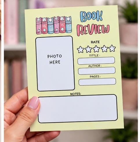 Book review notepad, 5x7 tear-away reading log with rating, title, author and notes — photo 4