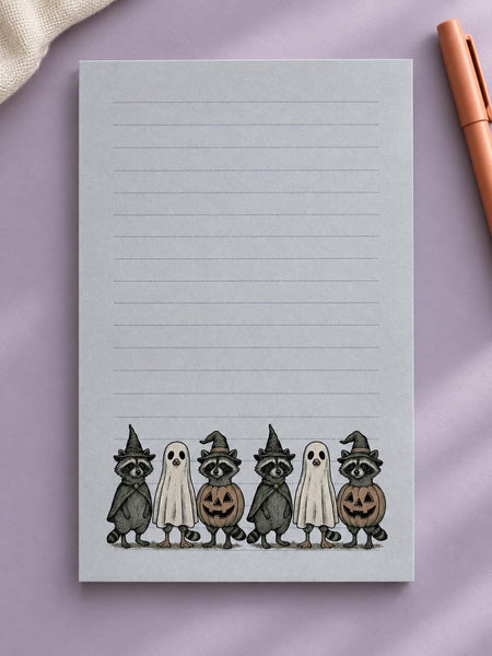 Halloween raccoon notepad, 5x7 lined to-do list pad with raccoons, pumpkins and ghosts — photo 2