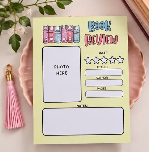 Book review notepad, 5x7 tear-away reading log with rating, title, author and notes — photo 3