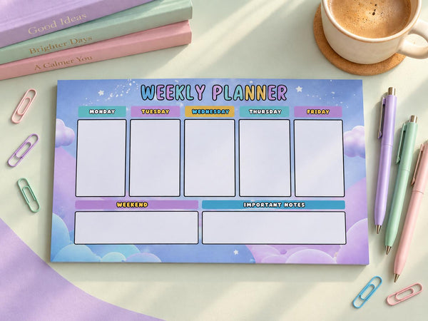 Pastel weekly planner pad, undated 9x5.5 desk planner with Monday to Friday, weekend and notes — photo 4