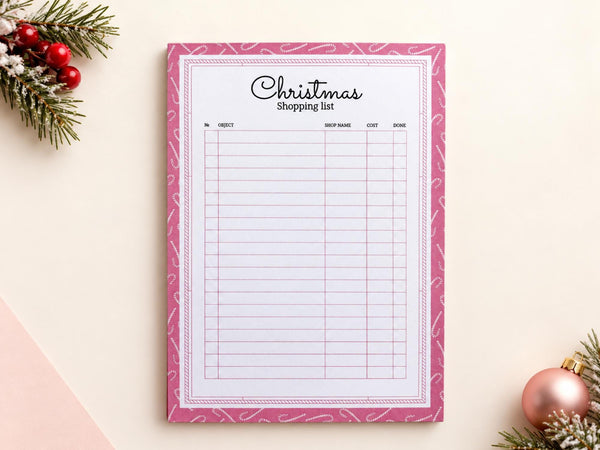 Christmas Shopping List Notepad — 5x7 Pink Gift List Tear-Off Pad, 45 Sheets
