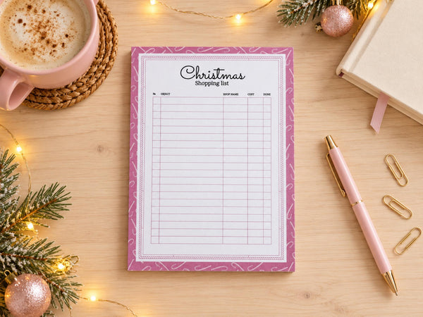 Christmas Shopping List Notepad — 5x7 Pink Gift List Tear-Off Pad, 45 Sheets