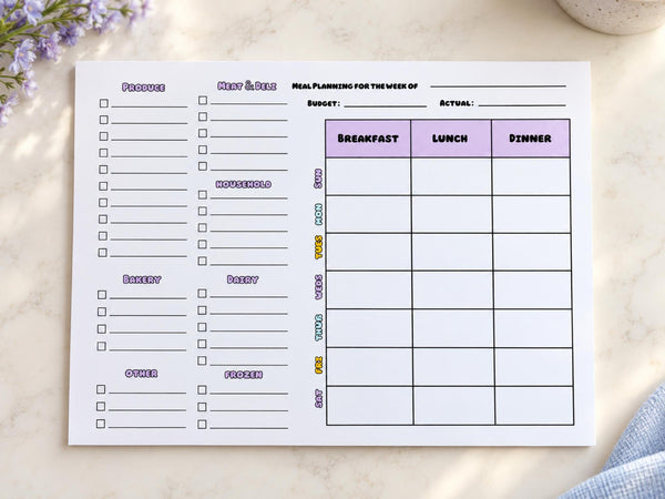 Weekly Meal Planner Notepad with Grocery List — 8x11 Magnetic Tear-Off Menu Pad, 52 Sheets