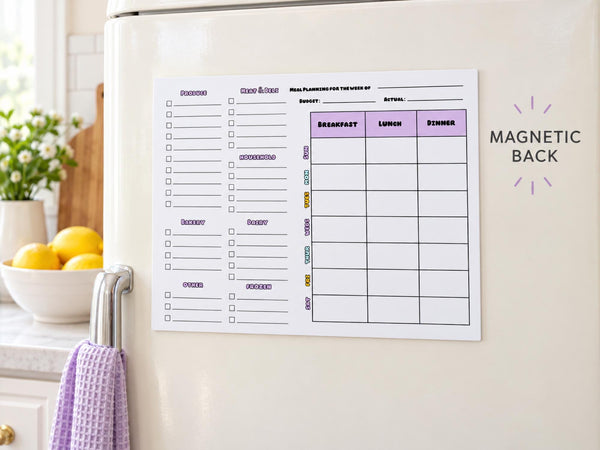 Weekly Meal Planner Notepad with Grocery List — 8x11 Magnetic Tear-Off Menu Pad, 52 Sheets