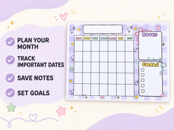 Monthly Planner Notepad — 8x11 Magnetic Tear-Off Calendar Pad with Notes and Goals, 24 Sheets
