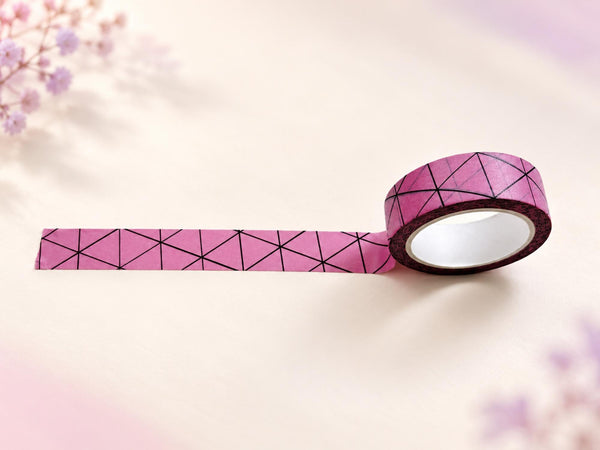 Pink Geometric Washi Tape — 15mm x 10m Triangle Line Pattern for Planners, Journals and Gift Wrap
