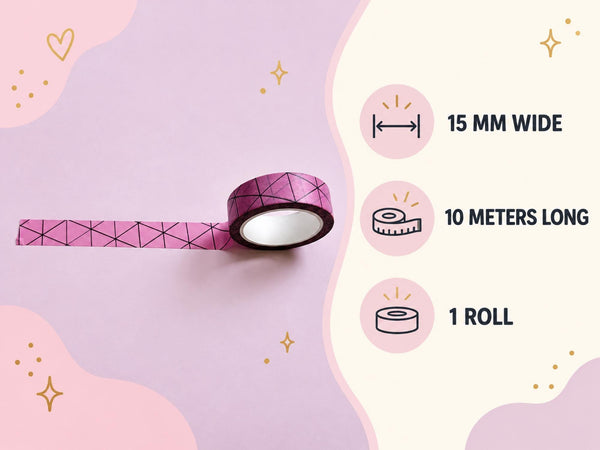 Pink Geometric Washi Tape — 15mm x 10m Triangle Line Pattern for Planners, Journals and Gift Wrap