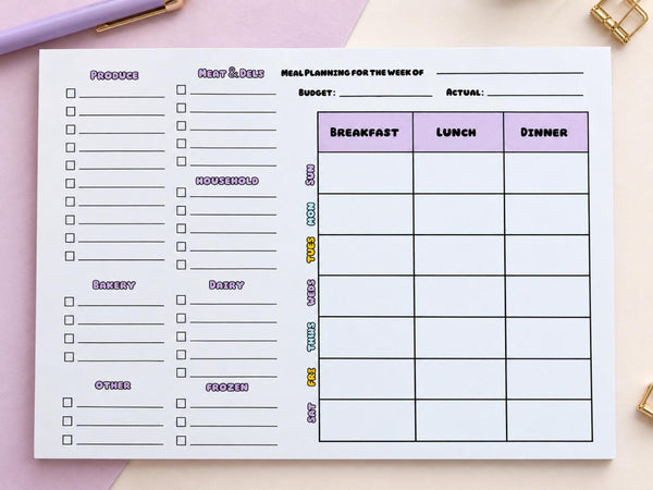 Weekly Meal Planner Notepad with Grocery List — 8x11 Magnetic Tear-Off Menu Pad, 52 Sheets