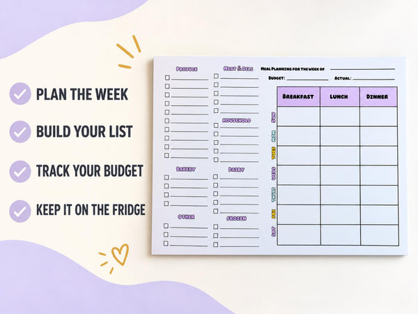 Weekly Meal Planner Notepad with Grocery List — 8x11 Magnetic Tear-Off Menu Pad, 52 Sheets