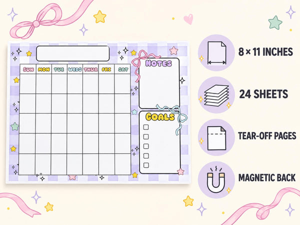 Monthly Planner Notepad — 8x11 Magnetic Tear-Off Calendar Pad with Notes and Goals, 24 Sheets