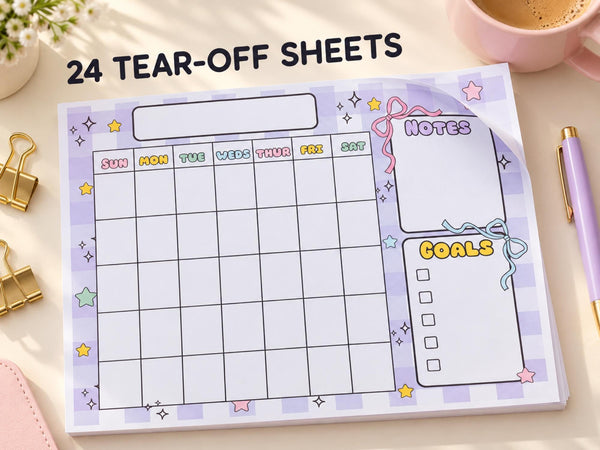 Monthly Planner Notepad — 8x11 Magnetic Tear-Off Calendar Pad with Notes and Goals, 24 Sheets