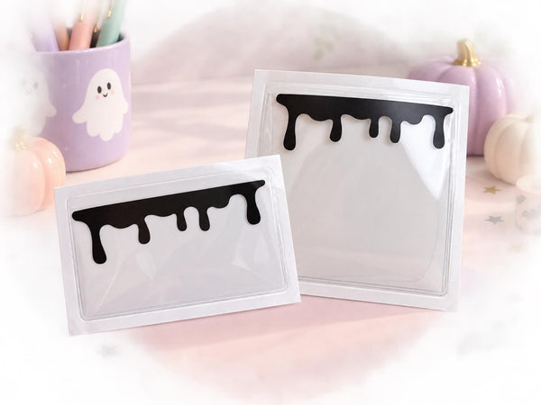 Black Drip Adhesive Vinyl Pocket Set — 2 Sizes, Clear Planner Pockets and Sticker Storage