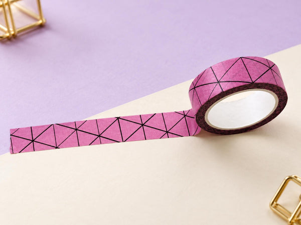 Pink Geometric Washi Tape — 15mm x 10m Triangle Line Pattern for Planners, Journals and Gift Wrap
