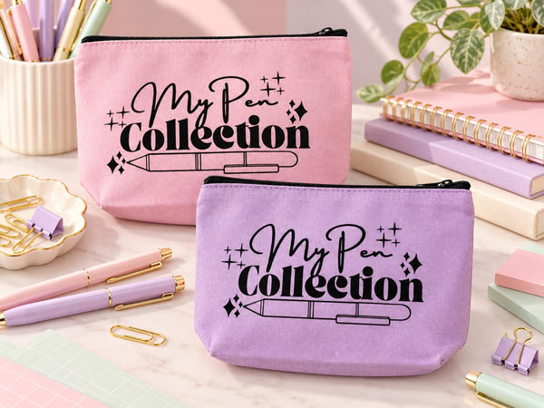 My Pen Collection canvas pen pouches in pink and lavender