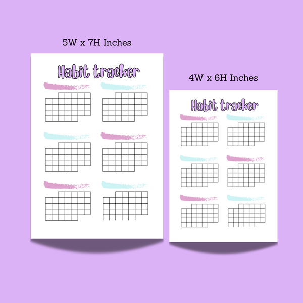 Pastel Habit Tracker notepad with grid trackers, available in 5x7 and 4x6 inch sizes