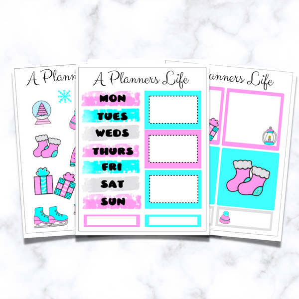 Pink Christmas weekly planner sticker sheet with days of the week labels